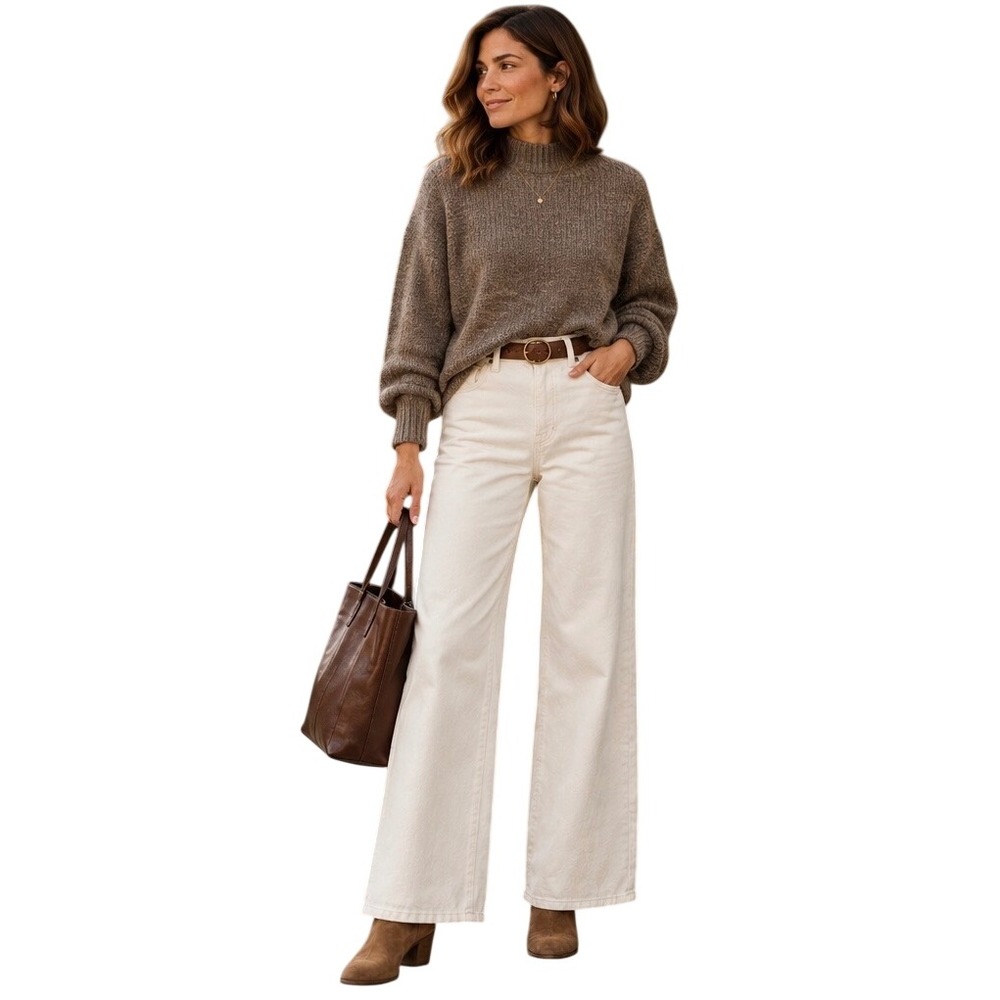 Treasure & Bond High Waist Wide Leg Ecru Jeans 27 Coastal Preppy Fall